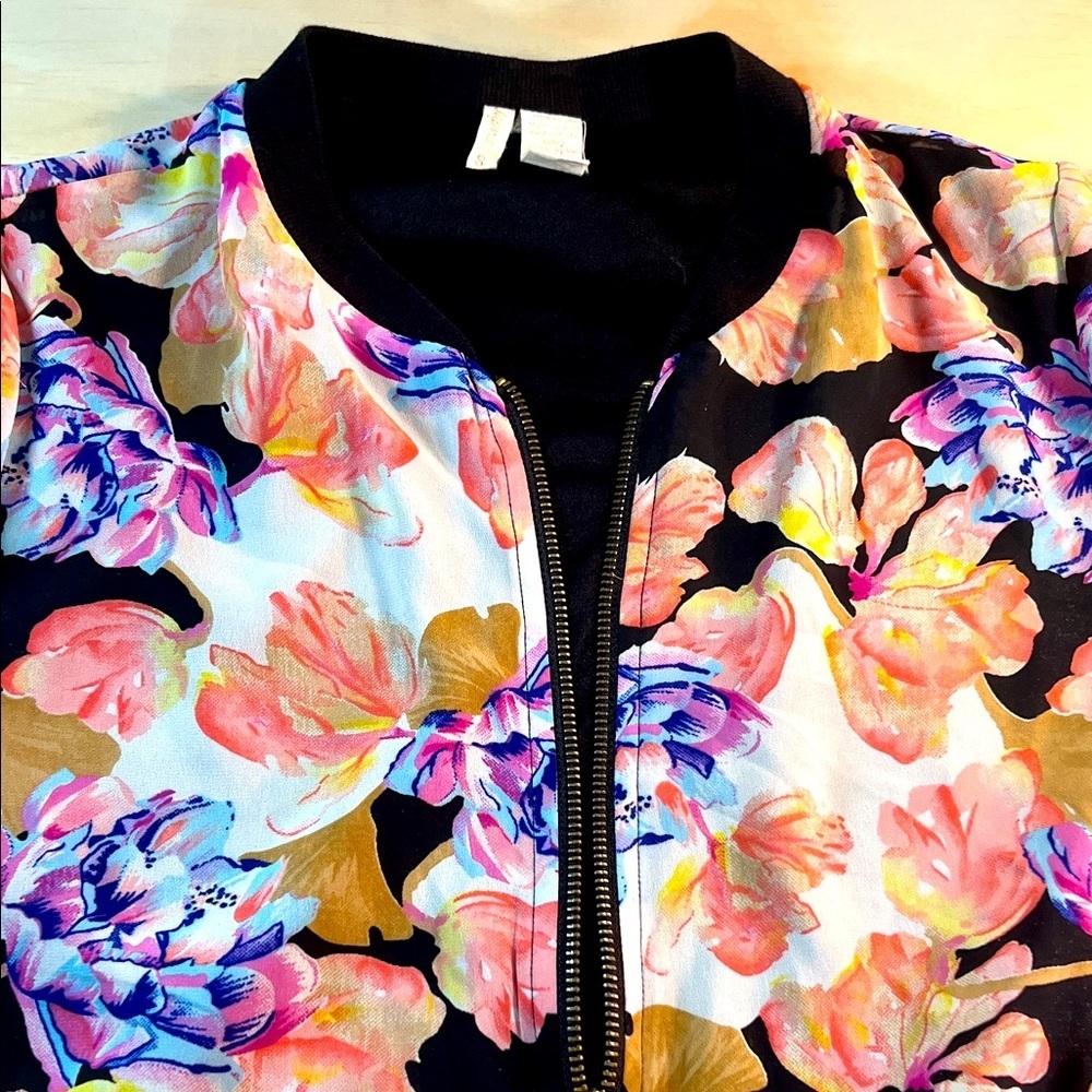 Vintage Floral Women's Jacket SheerOutter Shell black liner Sz S